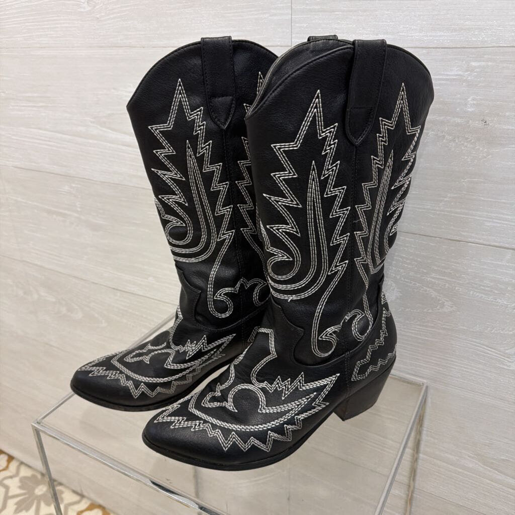Billini Utica Black/ White Embroidered Western Boots 8.5