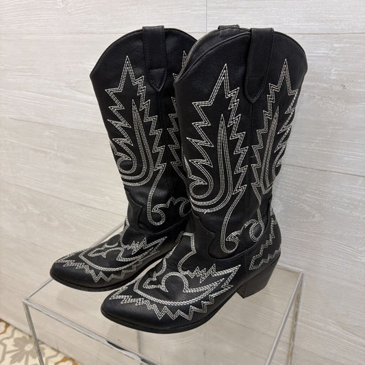 Billini Utica Black/ White Embroidered Western Boots 8.5