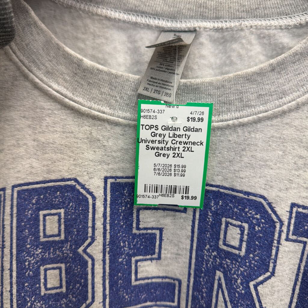 Gildan Grey Liberty University Crewneck Sweatshirt 2XL