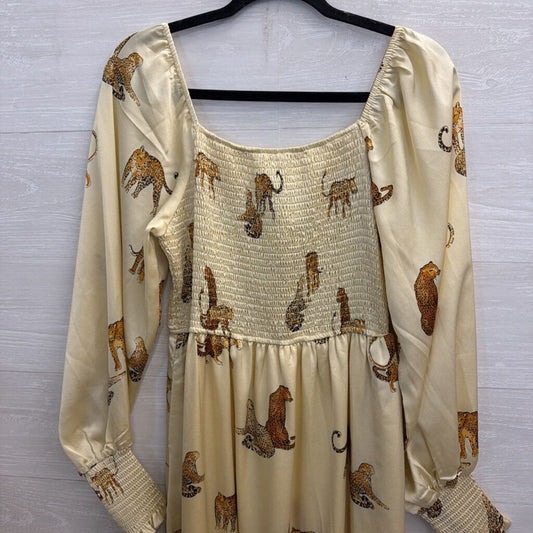 Vestique Cream/ Brown Animal Print Long Sleeve Maxi Dress Large