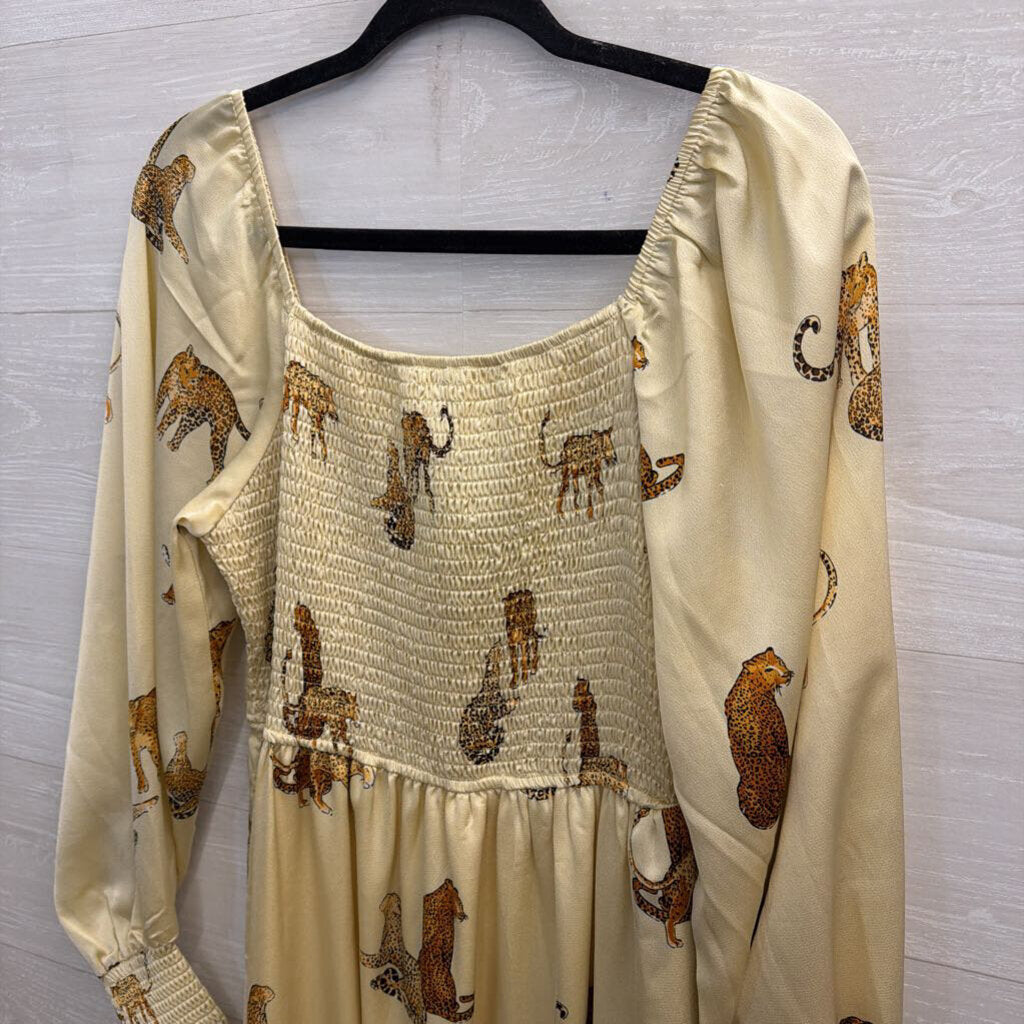 Vestique Cream/ Brown Animal Print Long Sleeve Maxi Dress Large