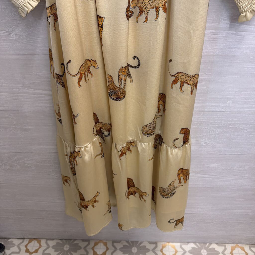 Vestique Cream/ Brown Animal Print Long Sleeve Maxi Dress Large