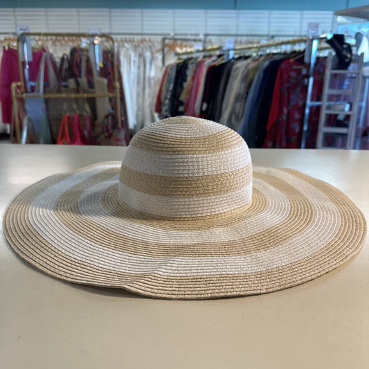 Beige/ White Striped Woven Sun Hat