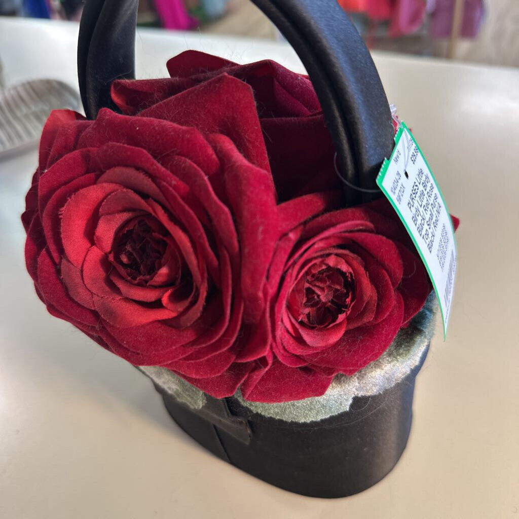 Little Birdy Black/ Red Rose Top Small Purse