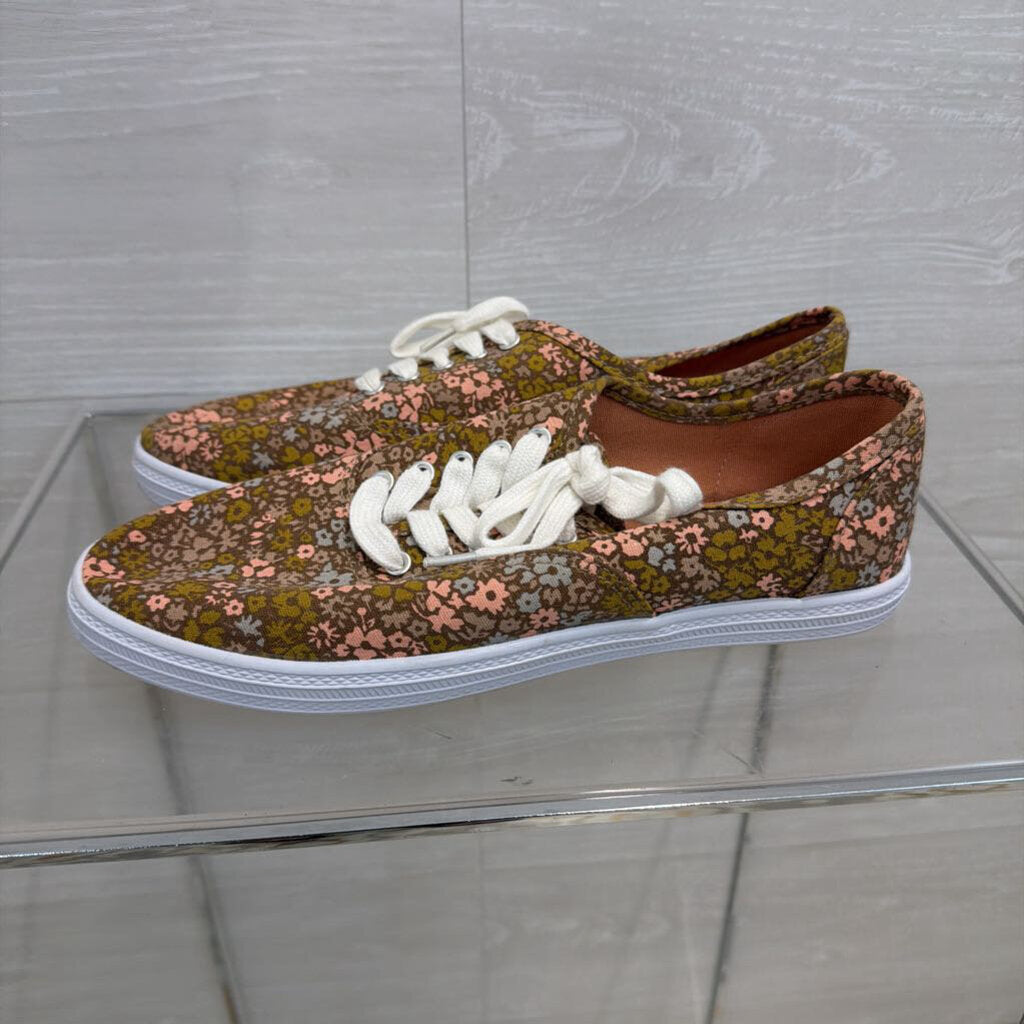 Brown/ Multi Floral Print Low Sneakers 8