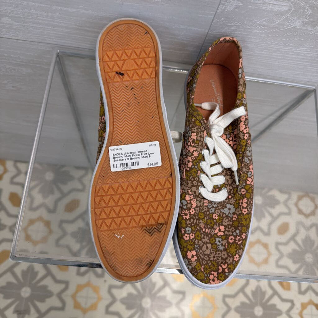 Brown/ Multi Floral Print Low Sneakers 8