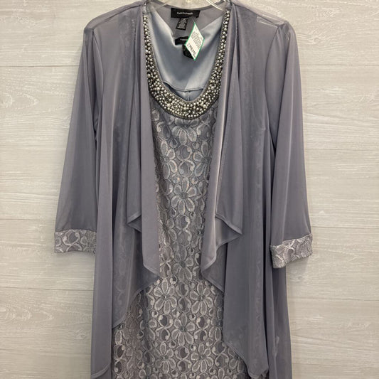R and M Richards Grey Lace Short Formal Dress With Jacket 12