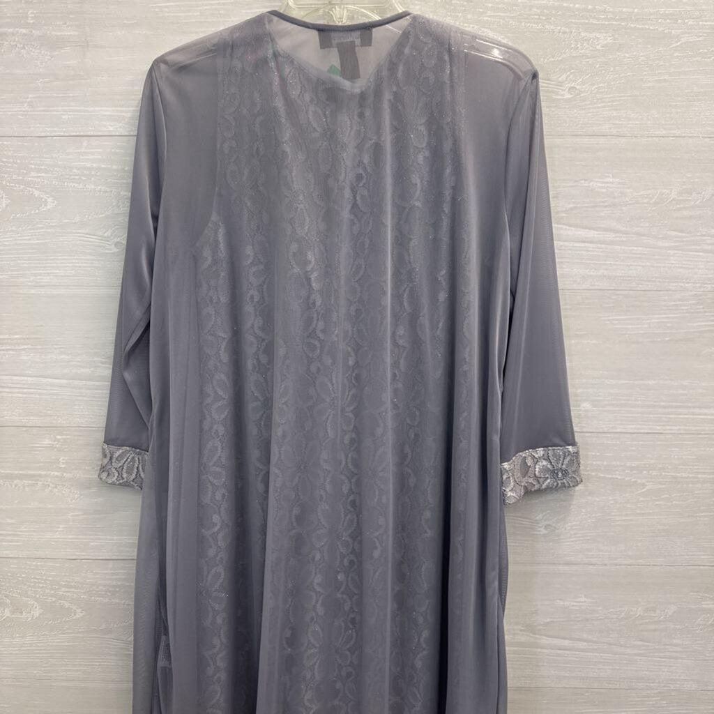 R and M Richards Grey Lace Short Formal Dress With Jacket 12