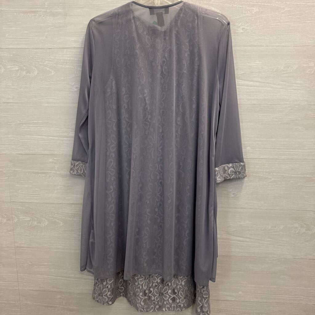 R and M Richards Grey Lace Short Formal Dress With Jacket 12