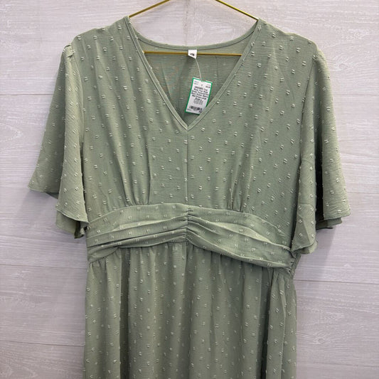 Your Style Green Textured Dot Short Flutter Sleeve Midi Dress Large