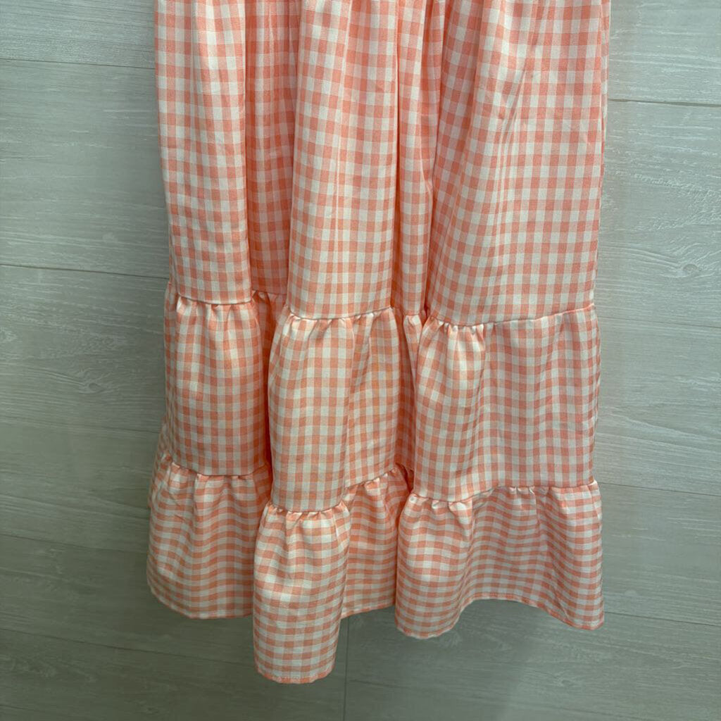 Pink/ White Gingham Short Puff Sleeve Dress Medium