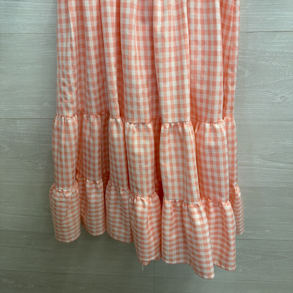 Pink/ White Gingham Short Puff Sleeve Dress Medium