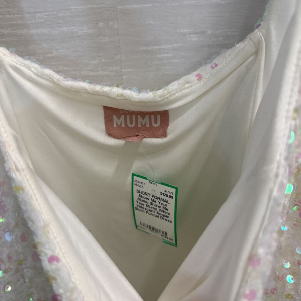 Show Me Your Mumu White Iridescent Sequin Short Formal Dress Extra Large