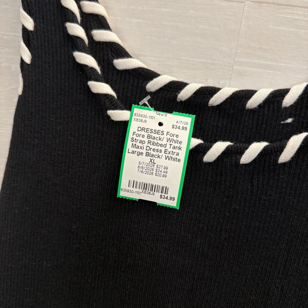 Fore Black/ White Strap Ribbed Tank Maxi Dress Extra Large