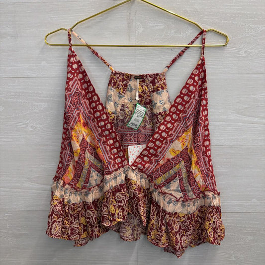 Free People Red/ Multi Print Cropped Tank Top Large