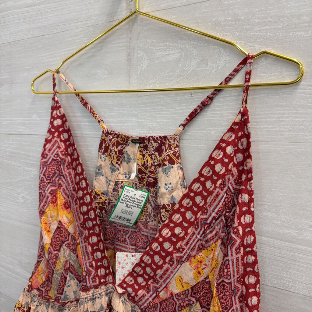 Free People Red/ Multi Print Cropped Tank Top Large
