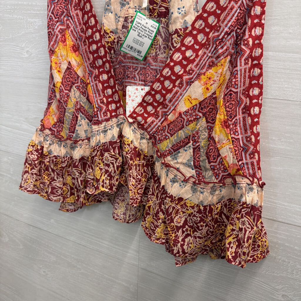 Free People Red/ Multi Print Cropped Tank Top Large