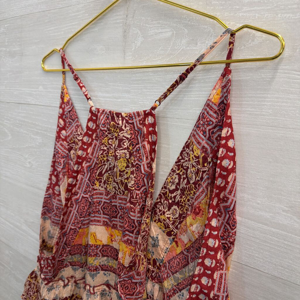 Free People Red/ Multi Print Cropped Tank Top Large