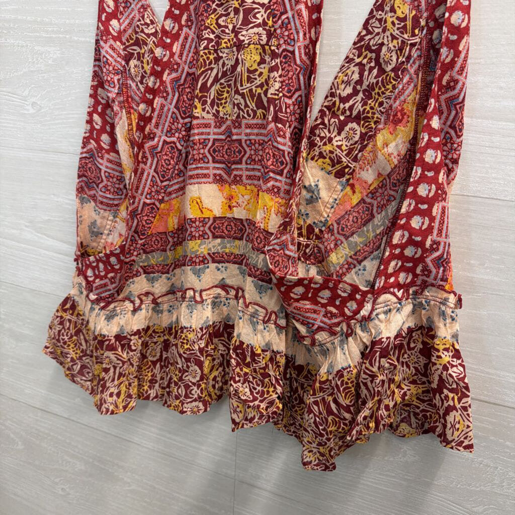 Free People Red/ Multi Print Cropped Tank Top Large