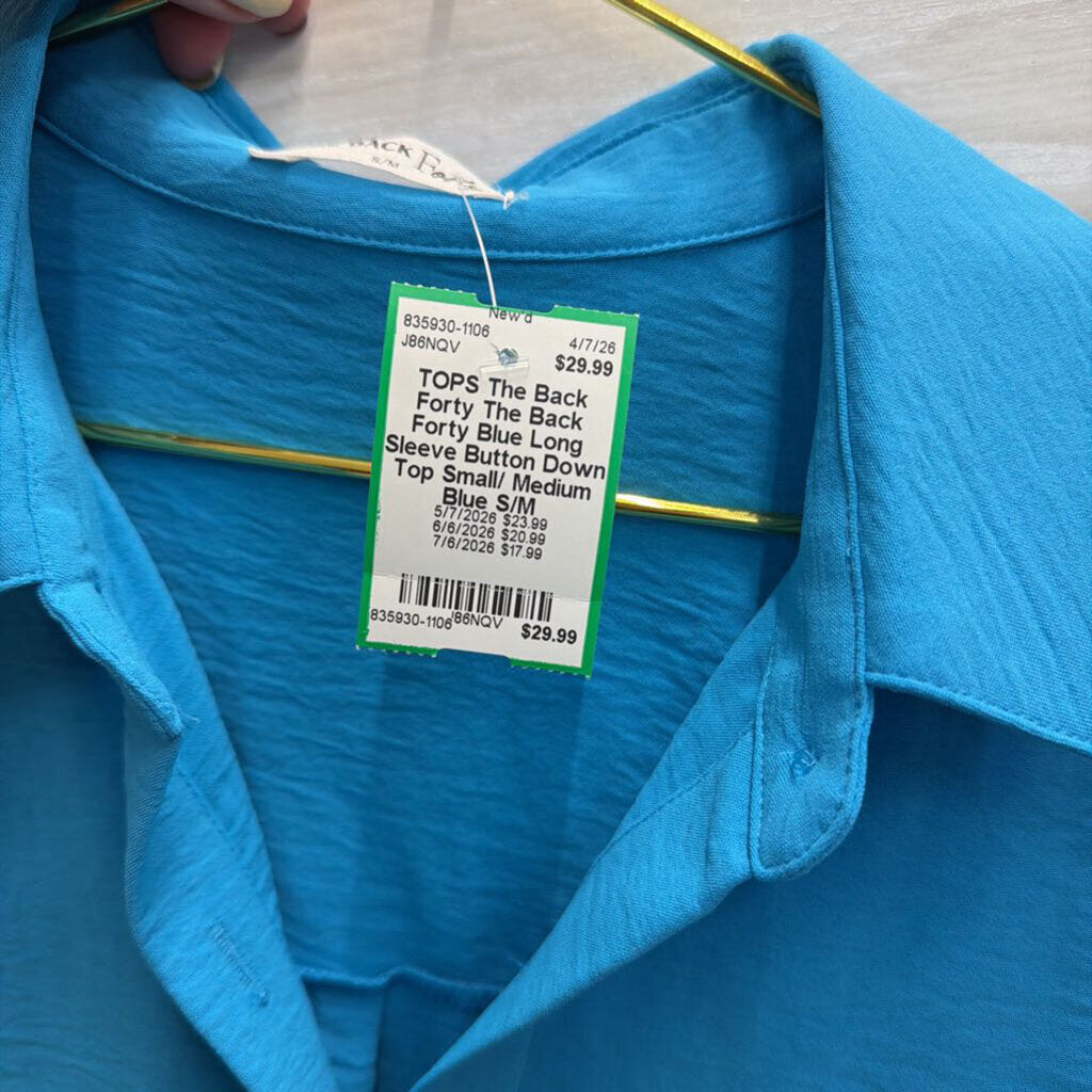 The Back Forty Blue Long Sleeve Button Down Top Small/ Medium