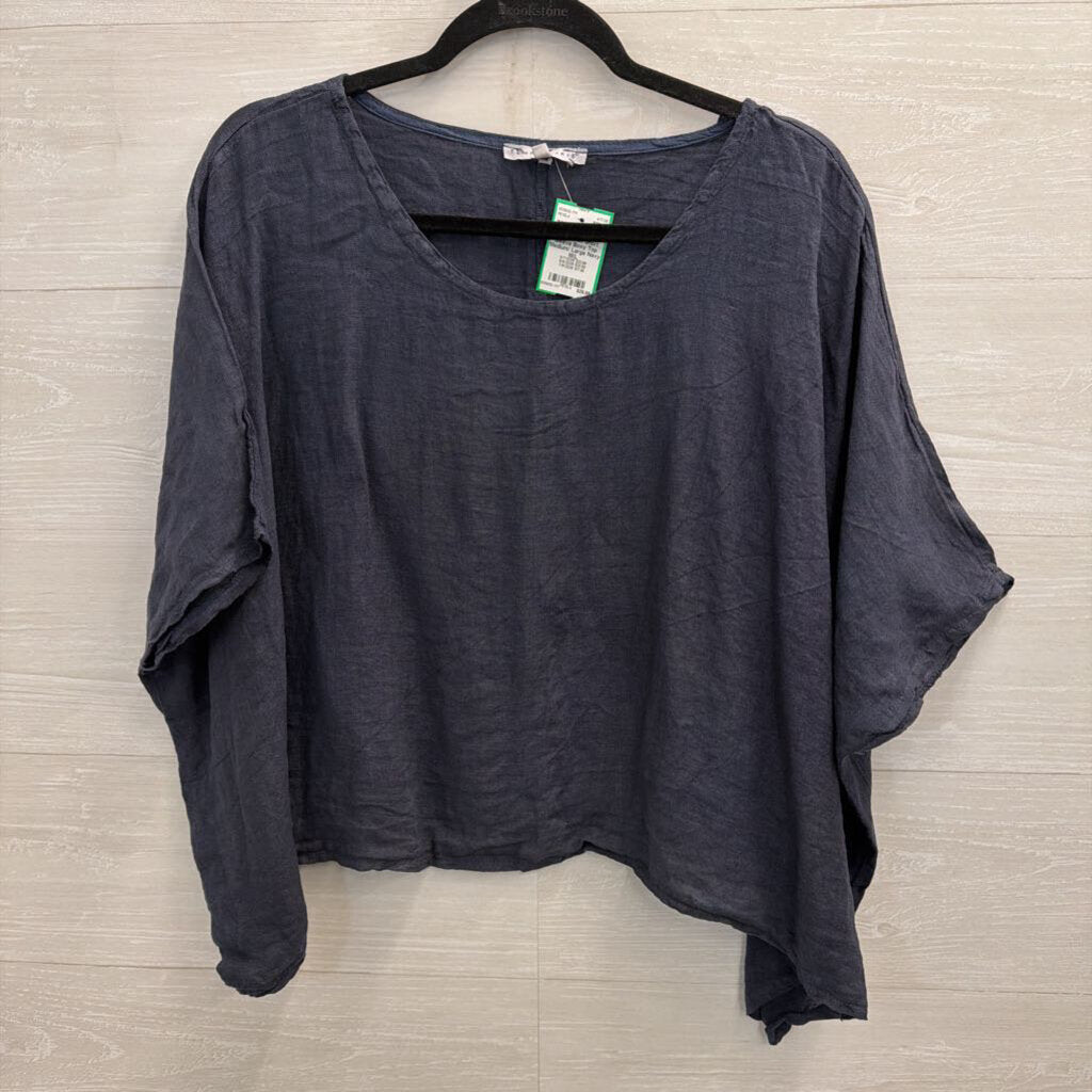 Tempo Paris Navy 100% Linen Short Sleeve Boxy Top Medium/ Large