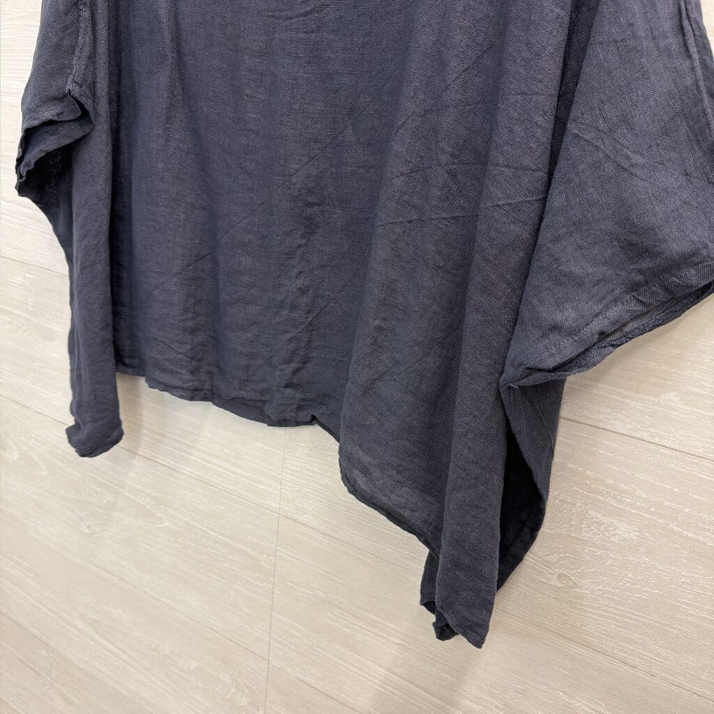 Tempo Paris Navy 100% Linen Short Sleeve Boxy Top Medium/ Large