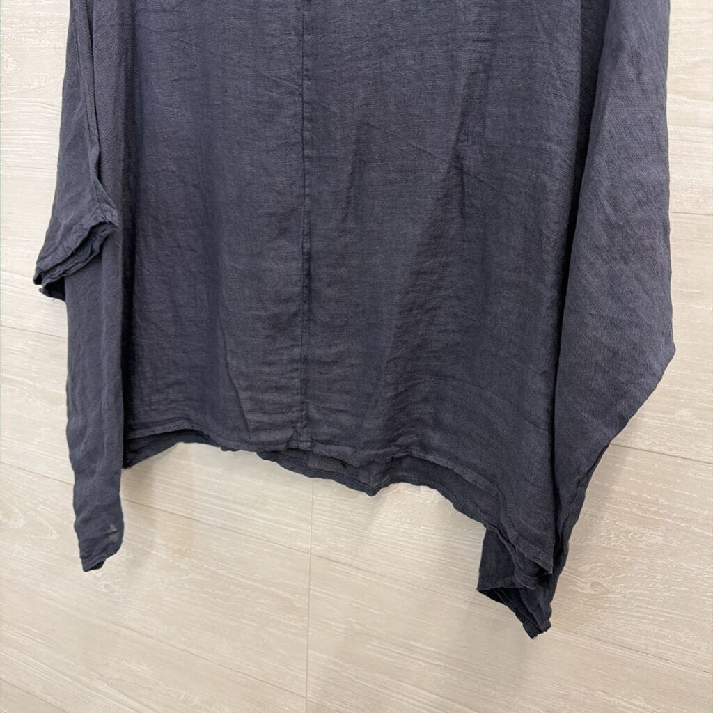 Tempo Paris Navy 100% Linen Short Sleeve Boxy Top Medium/ Large