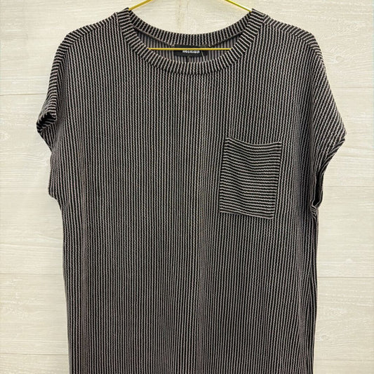 Miduo Black/ Grey Textured Ribbed Short Sleeve Dress Large