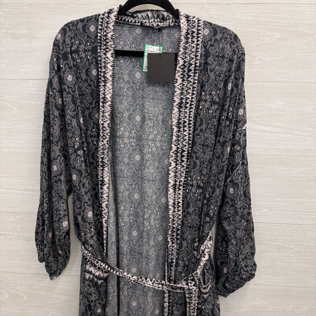 Dress Forum Black/ Blush Print Tie Waist Duster Large