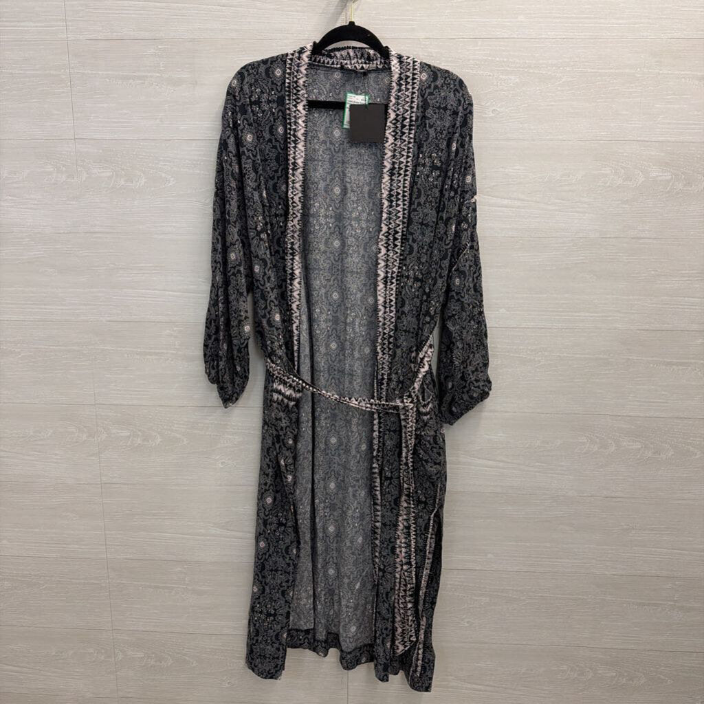Dress Forum Black/ Blush Print Tie Waist Duster Large