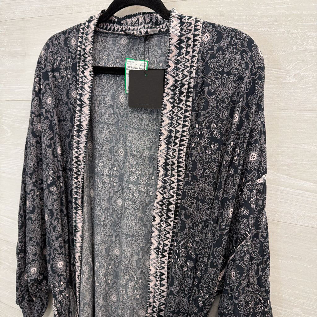Dress Forum Black/ Blush Print Tie Waist Duster Large