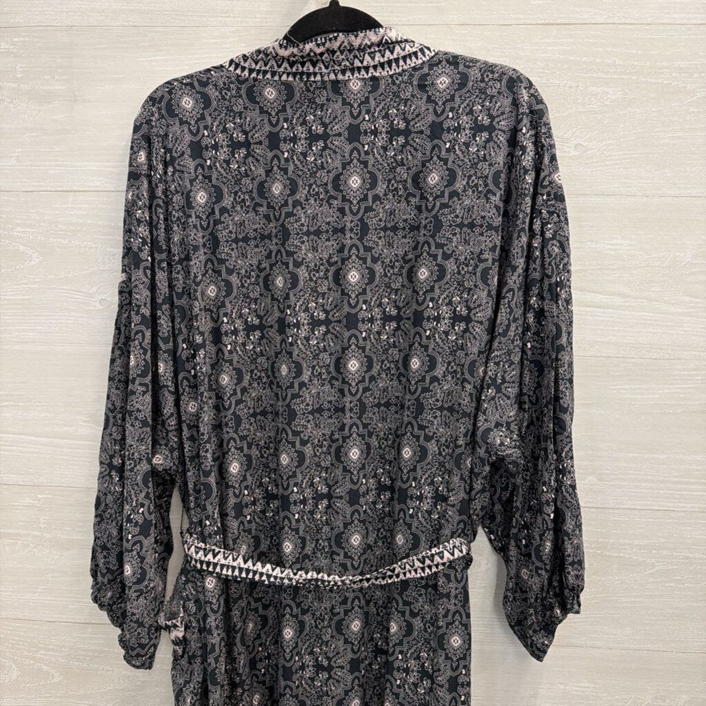 Dress Forum Black/ Blush Print Tie Waist Duster Large