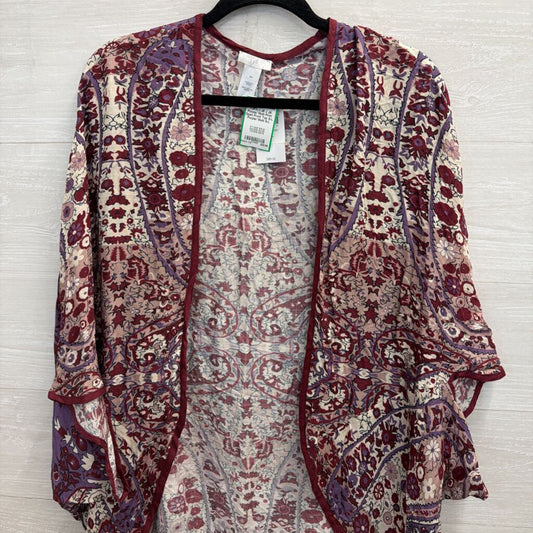 J Jill Purple/ Multi Print Open Front Top S-L