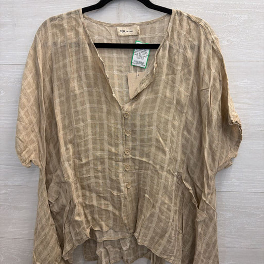 Zen Cheryenne Beige Textured Print Short Sleeve High Low Top Large/ Extra Large