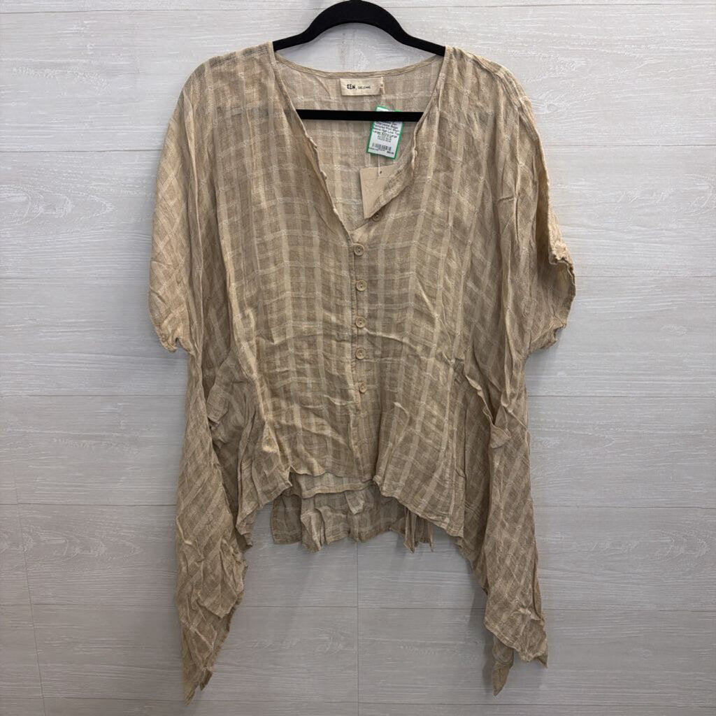 Zen Cheryenne Beige Textured Print Short Sleeve High Low Top Large/ Extra Large