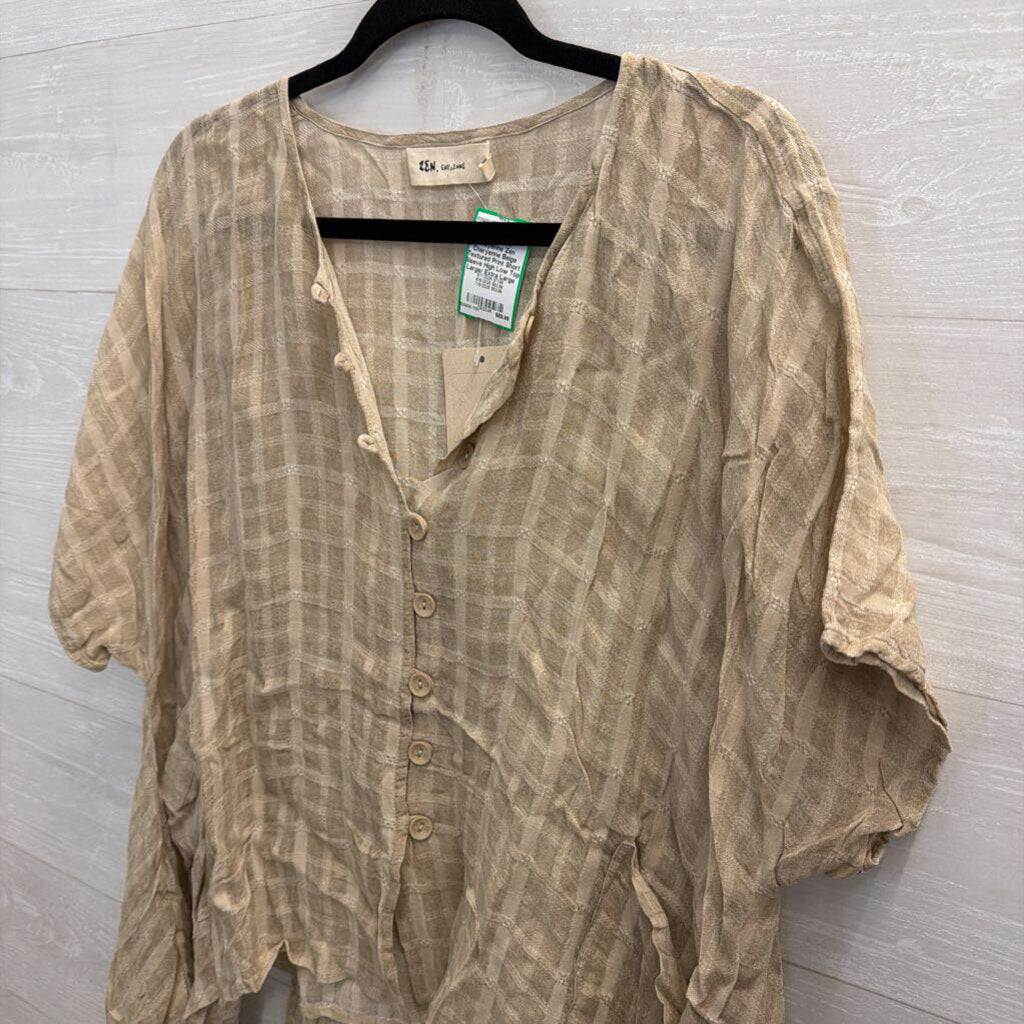 Zen Cheryenne Beige Textured Print Short Sleeve High Low Top Large/ Extra Large