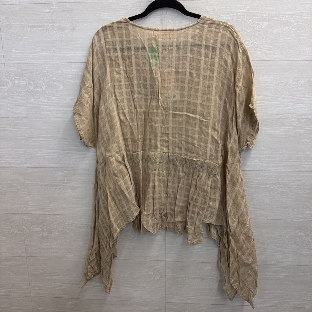 Zen Cheryenne Beige Textured Print Short Sleeve High Low Top Large/ Extra Large