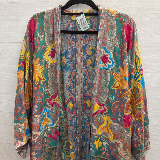 BOK Multi Color Embroidered Tapestry Long Sleeve Open Front Top One Size