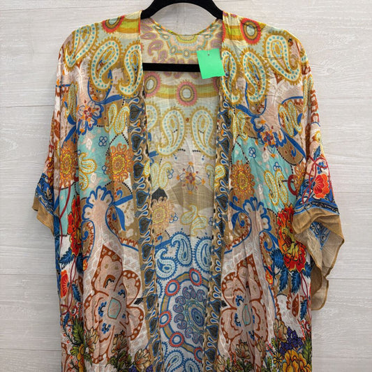One by Onedder Multi Color Print Short Sleeve Kimono Duster One Size