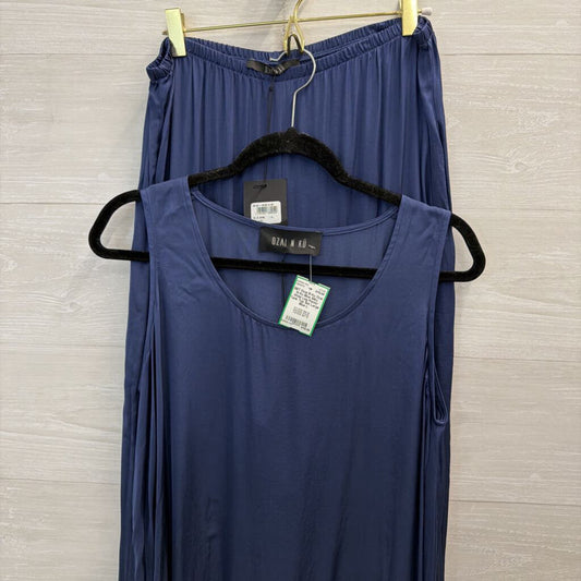 Ozai N Ku Blue Silky Wide Leg Pants/ Tank Top Set Large