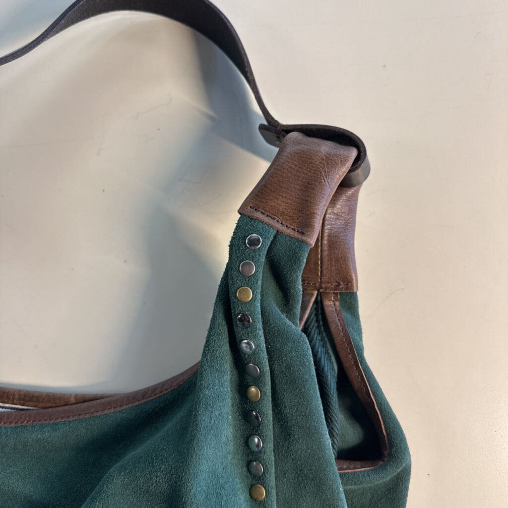 Old Trend Green Leather Rose Valley Hobo Purse