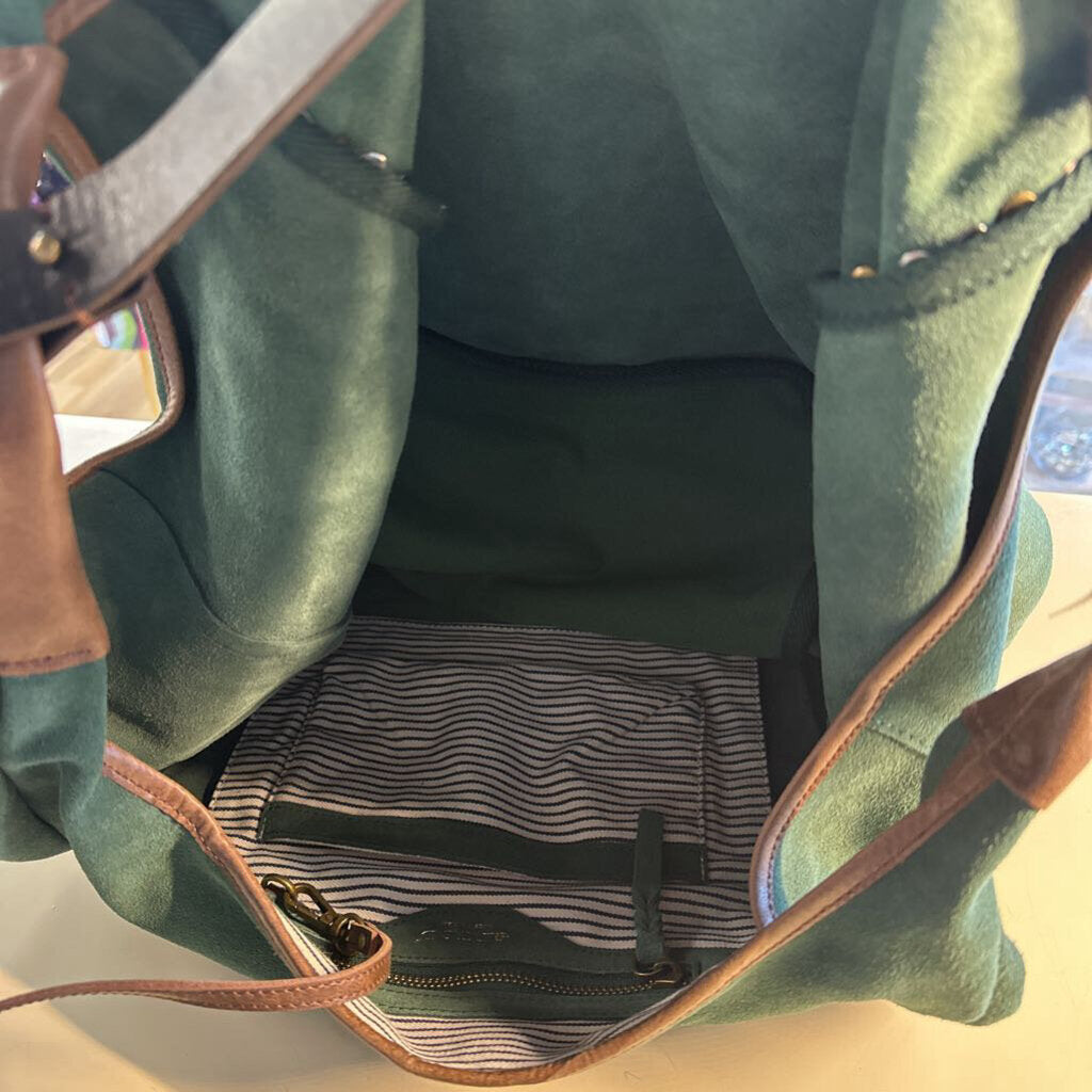 Old Trend Green Leather Rose Valley Hobo Purse