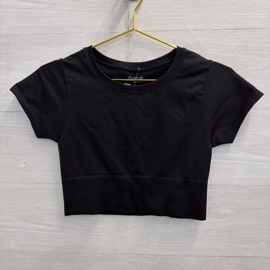 Offline by Aerie Black Cropped Short Sleeve Top Small