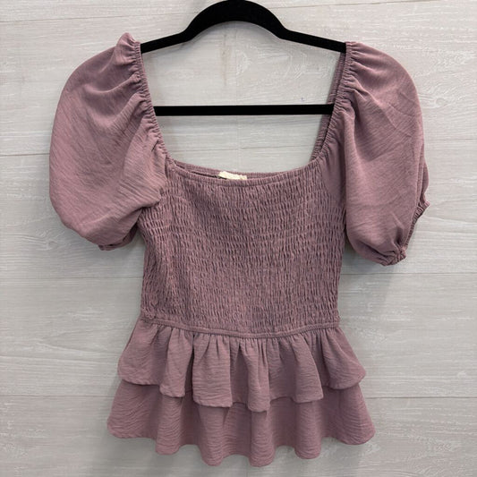 Altar'd State Purple Smocked Short Puff Sleeve Top Extra Small