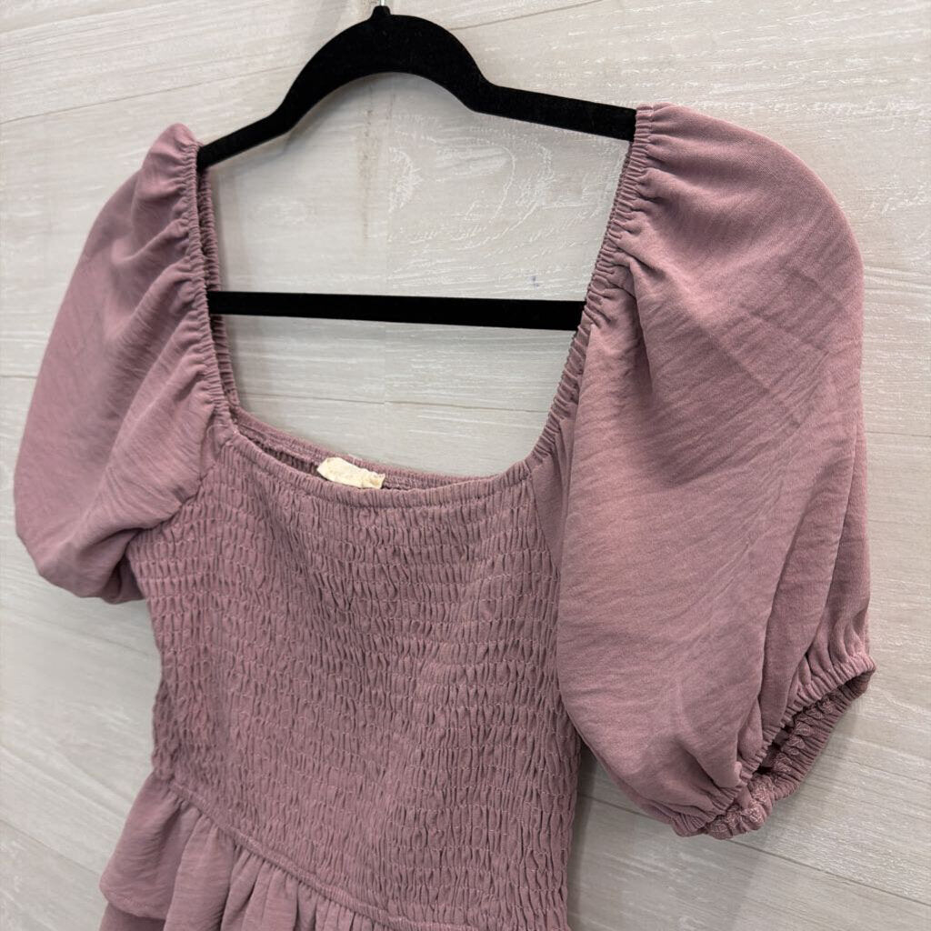 Altar'd State Purple Smocked Short Puff Sleeve Top Extra Small