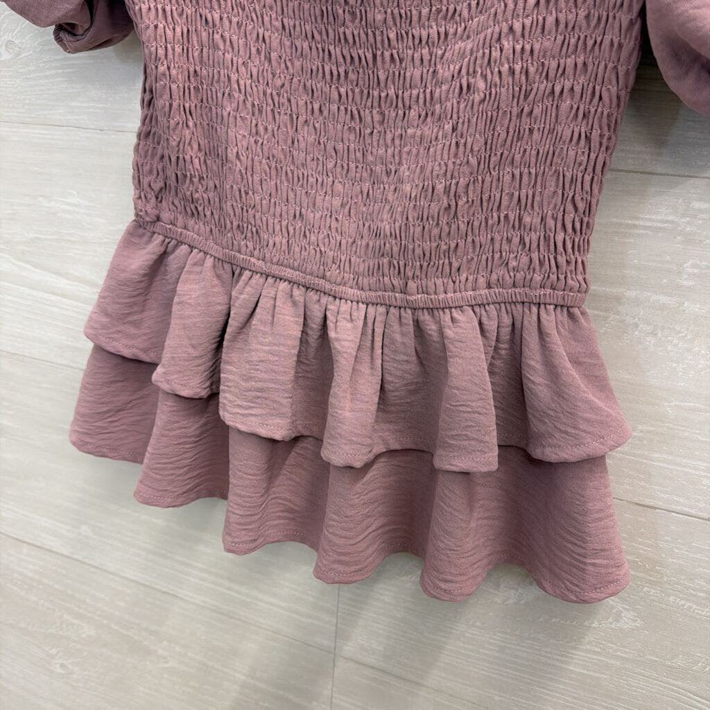 Altar'd State Purple Smocked Short Puff Sleeve Top Extra Small