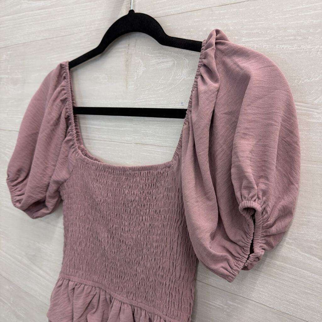 Altar'd State Purple Smocked Short Puff Sleeve Top Extra Small