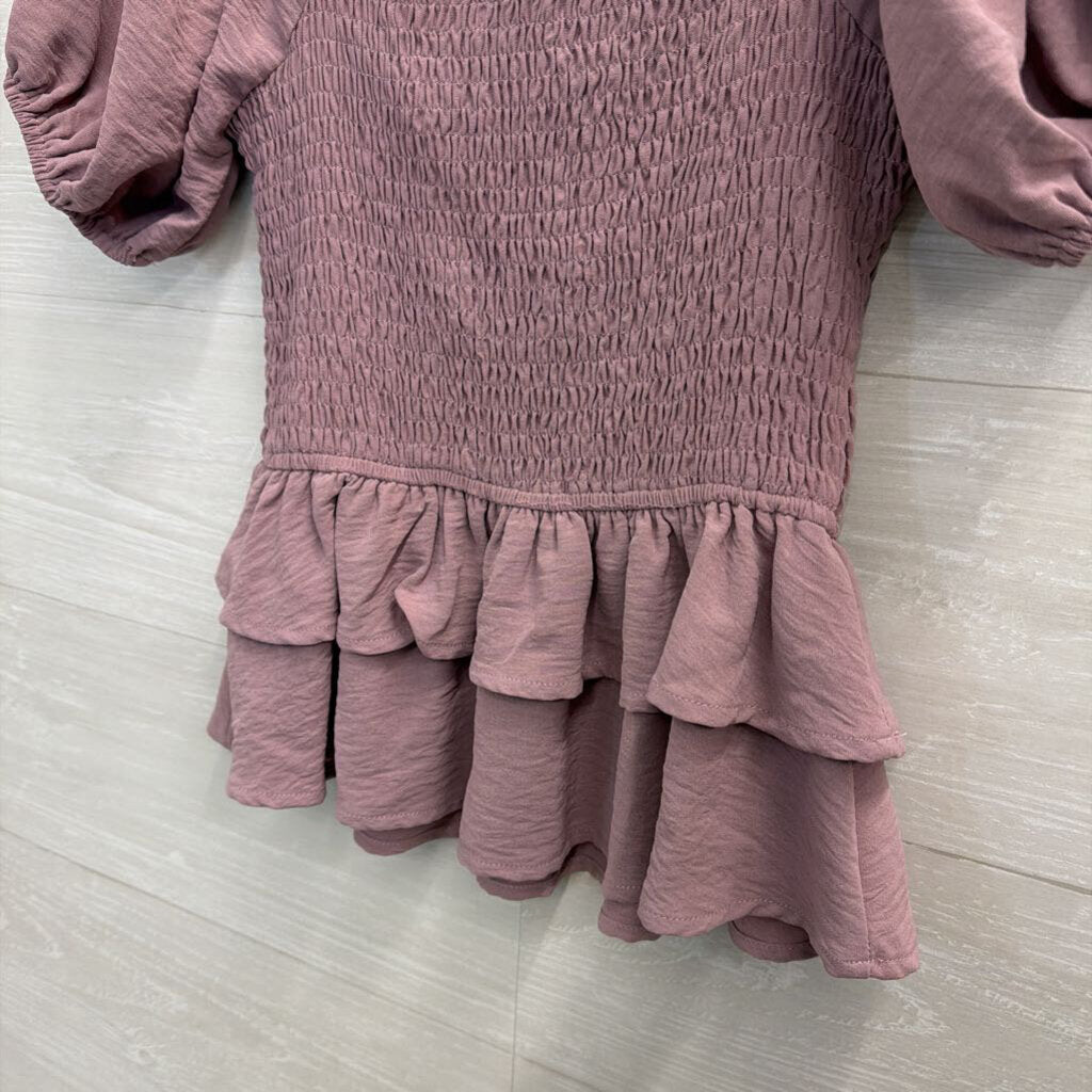 Altar'd State Purple Smocked Short Puff Sleeve Top Extra Small