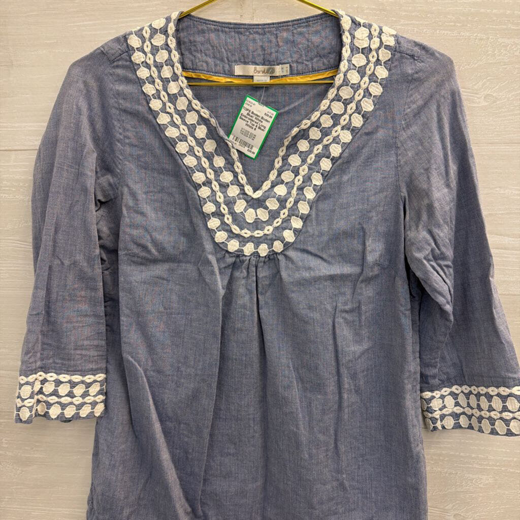 Boden Blue/ White Embroidered Long Sleeve Top 6