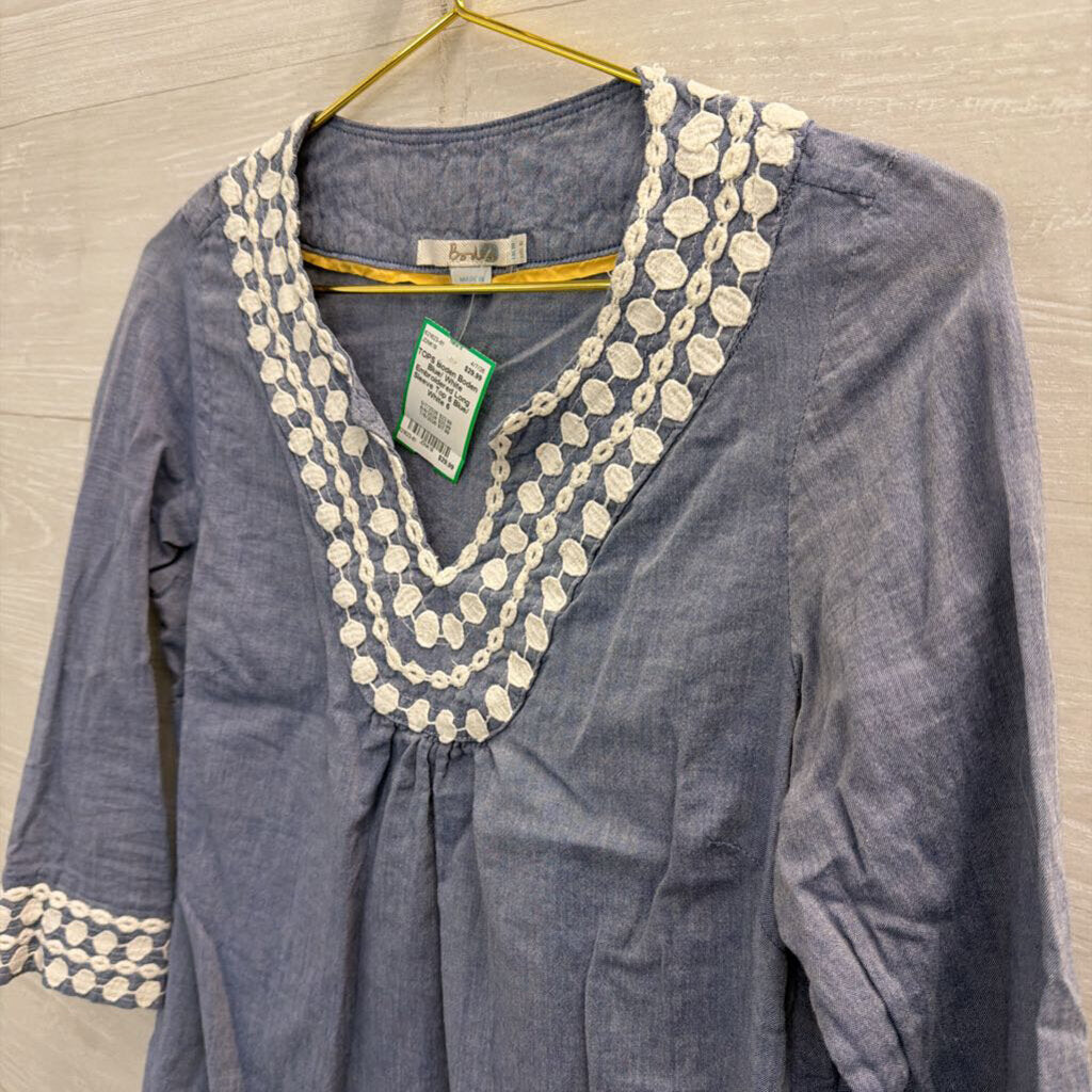 Boden Blue/ White Embroidered Long Sleeve Top 6